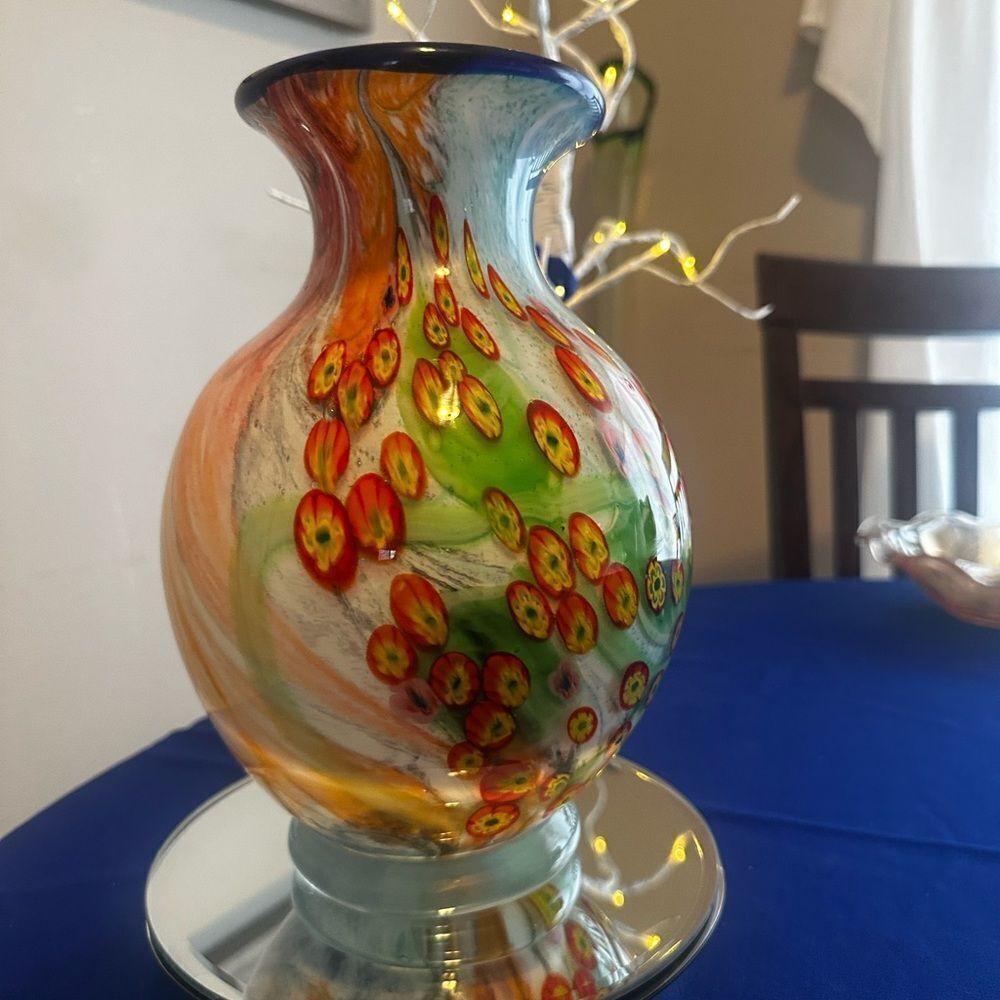 Stunning Vintage 1960’s Murano Millefiori style Hand blown glass vase HOST PICK